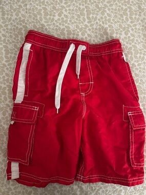 Kanu Surf Red Cargo Swim Shorts with White Drawstring
